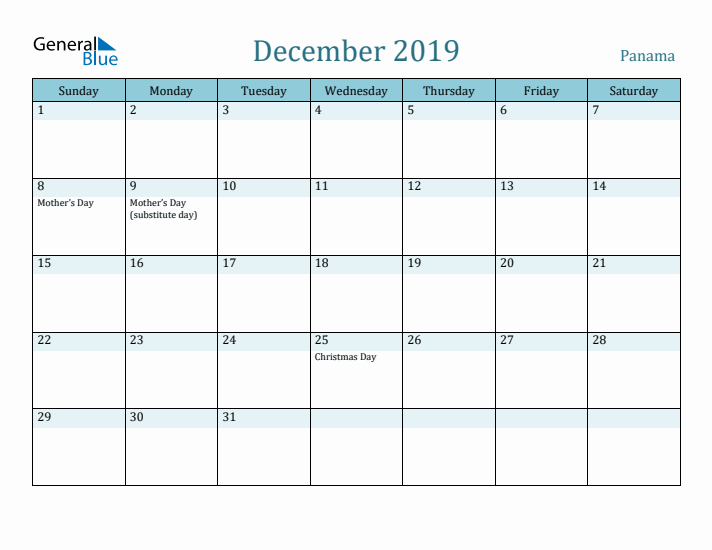 December 2019 Calendar with Holidays