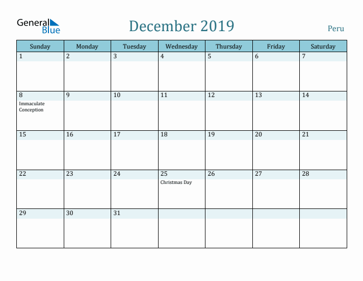 December 2019 Calendar with Holidays