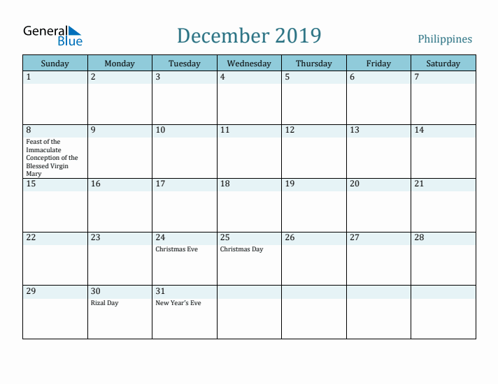 December 2019 Calendar with Holidays