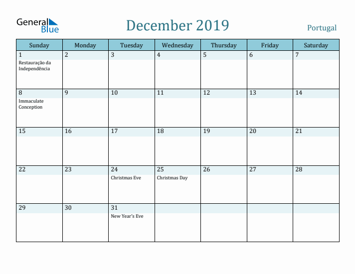 December 2019 Calendar with Holidays