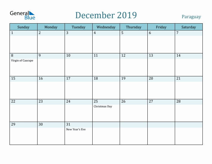 December 2019 Calendar with Holidays