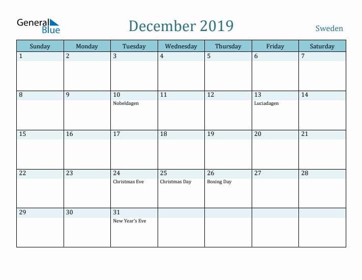 December 2019 Calendar with Holidays