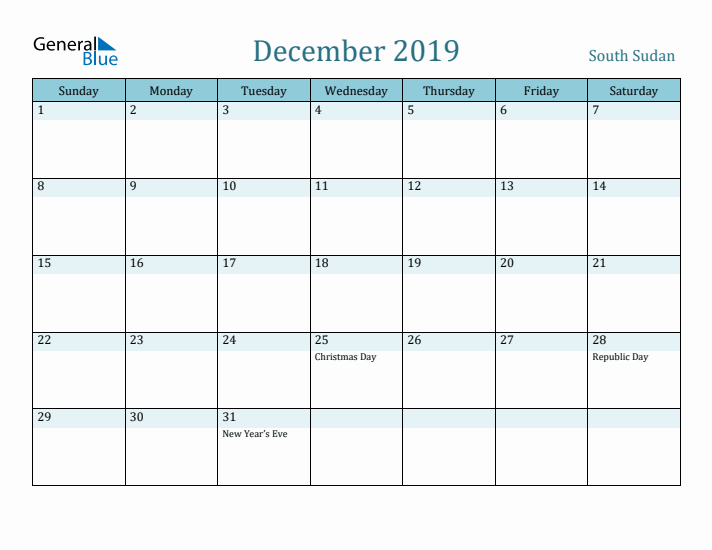 December 2019 Calendar with Holidays