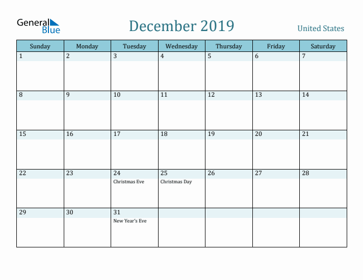 December 2019 Calendar with Holidays