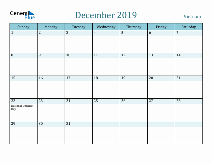 December 2019 Calendar with Holidays