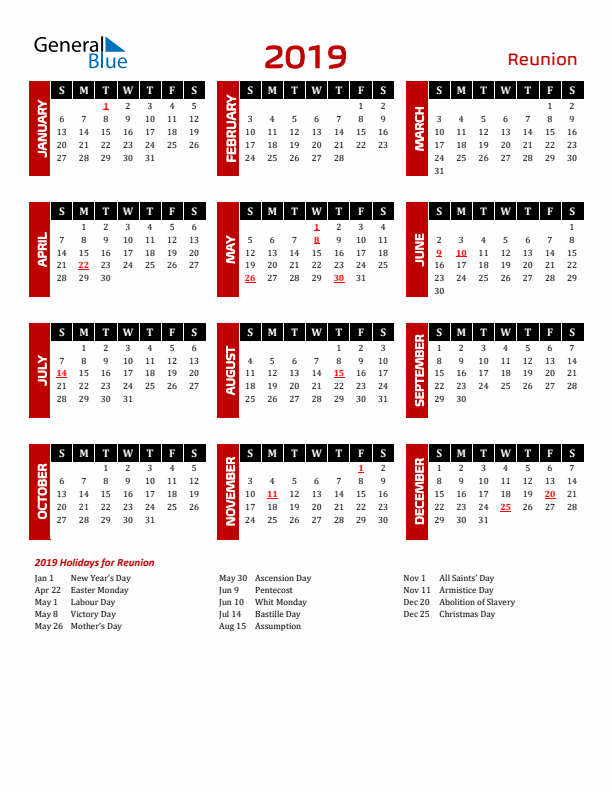 Download Reunion 2019 Calendar - Sunday Start