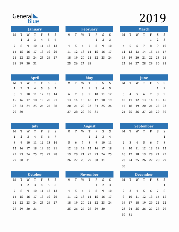 2019 Calendar