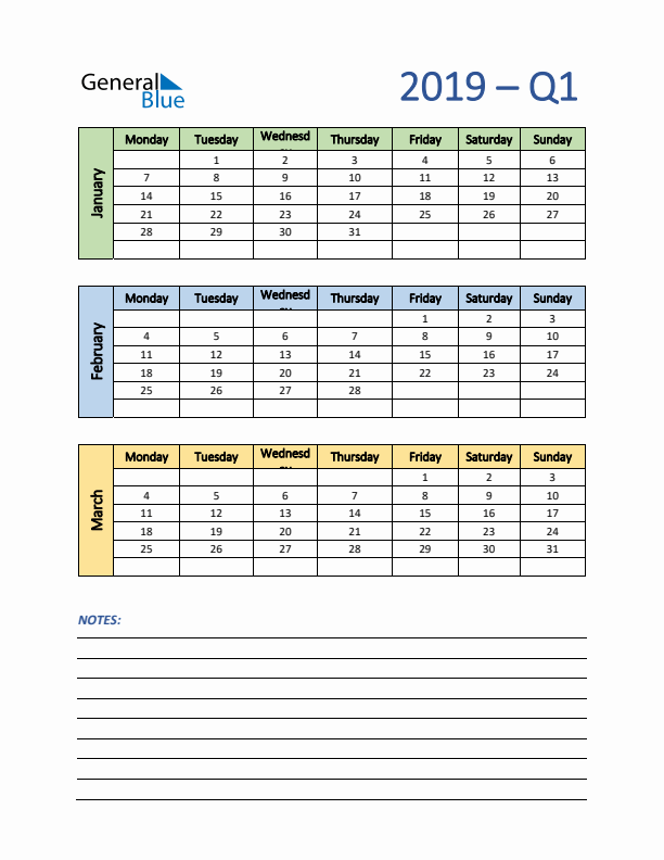 Three-Month Planner for Q1 2019