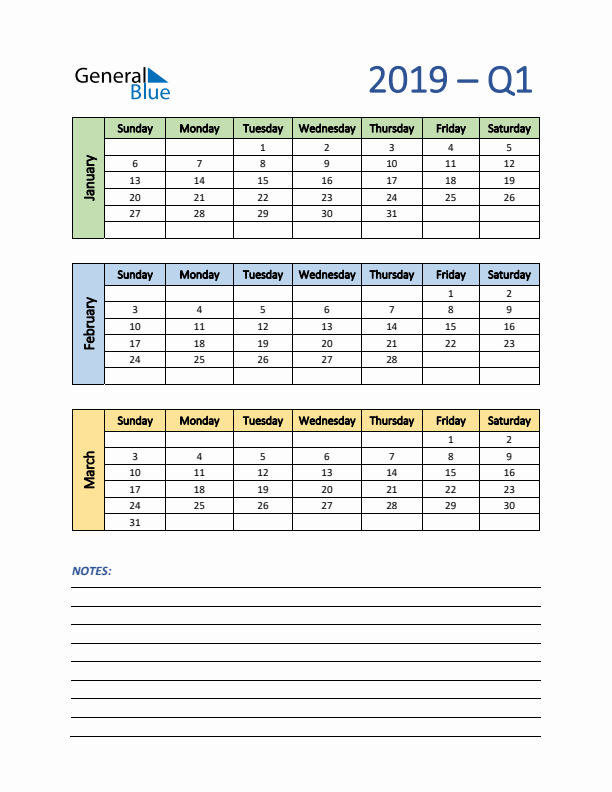 Three-Month Planner for Q1 2019