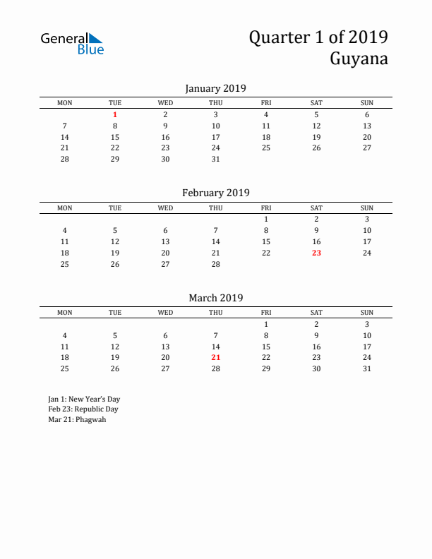 Quarter 1 2019 Guyana Quarterly Calendar