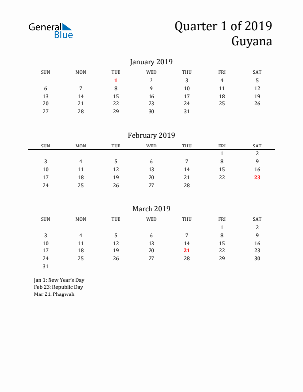 Quarter 1 2019 Guyana Quarterly Calendar