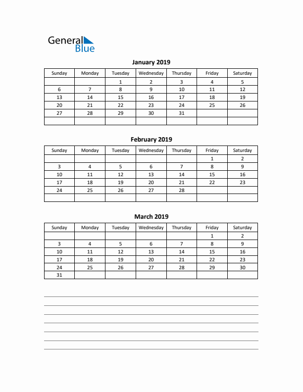 Free Printable Quarterly Calendar 2019