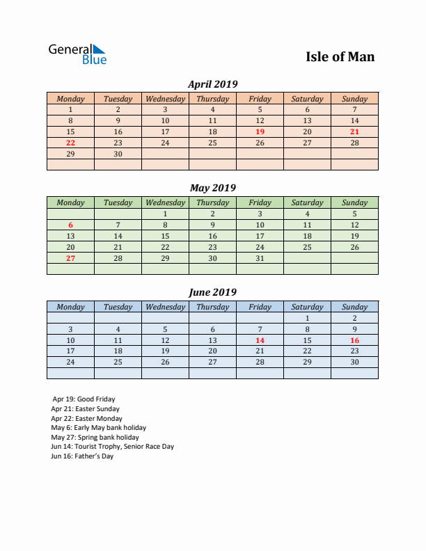 Q2 2019 Holiday Calendar - Isle of Man