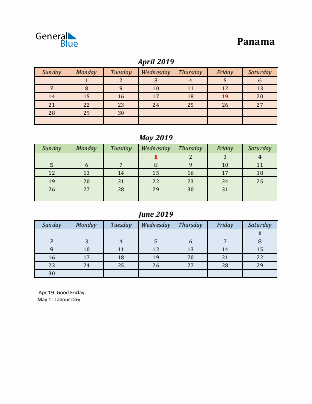 Q2 2019 Holiday Calendar - Panama