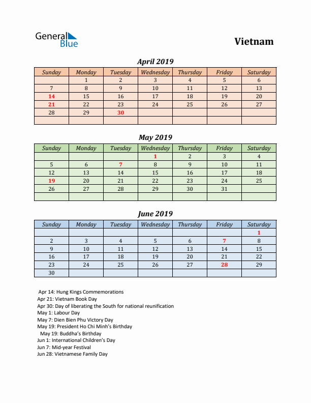 Q2 2019 Holiday Calendar - Vietnam