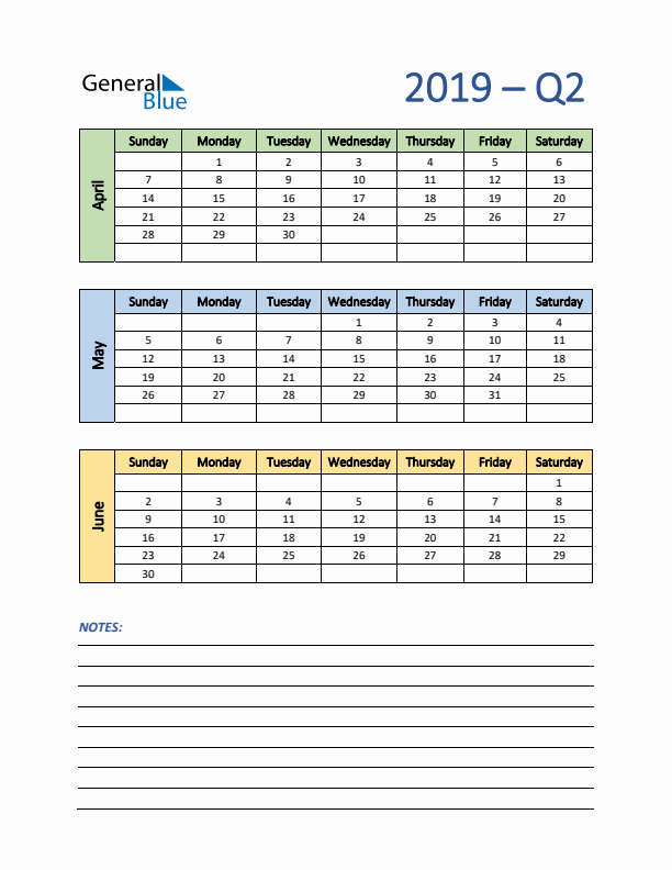 Three-Month Planner for Q2 2019