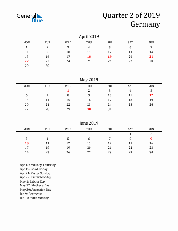 Quarter 2 2019 Germany Quarterly Calendar