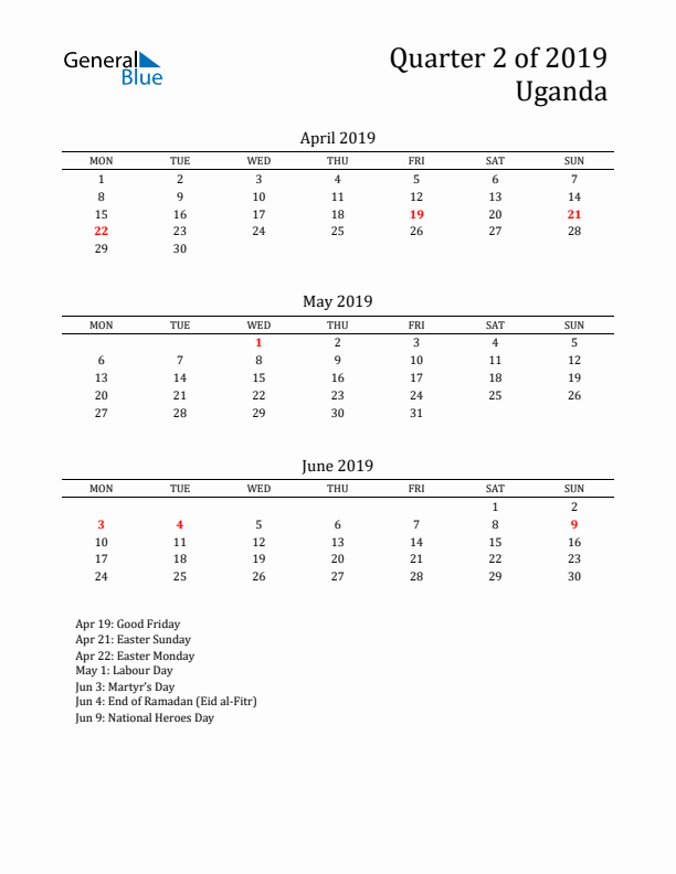 Quarter 2 2019 Uganda Quarterly Calendar