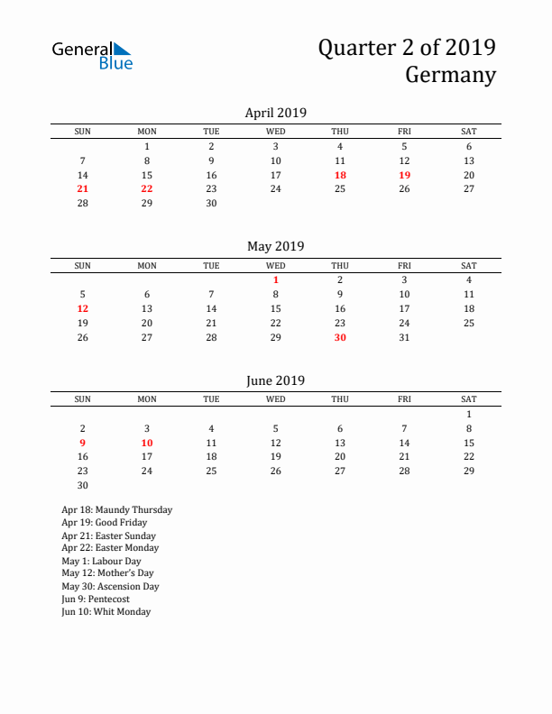 Quarter 2 2019 Germany Quarterly Calendar