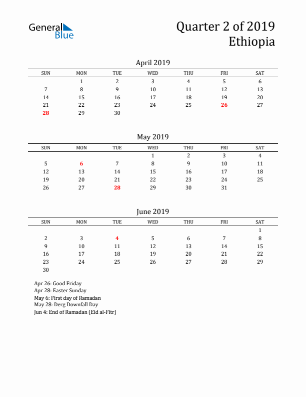 Quarter 2 2019 Ethiopia Quarterly Calendar