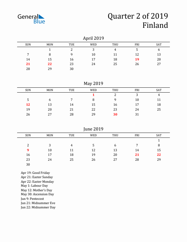 Quarter 2 2019 Finland Quarterly Calendar