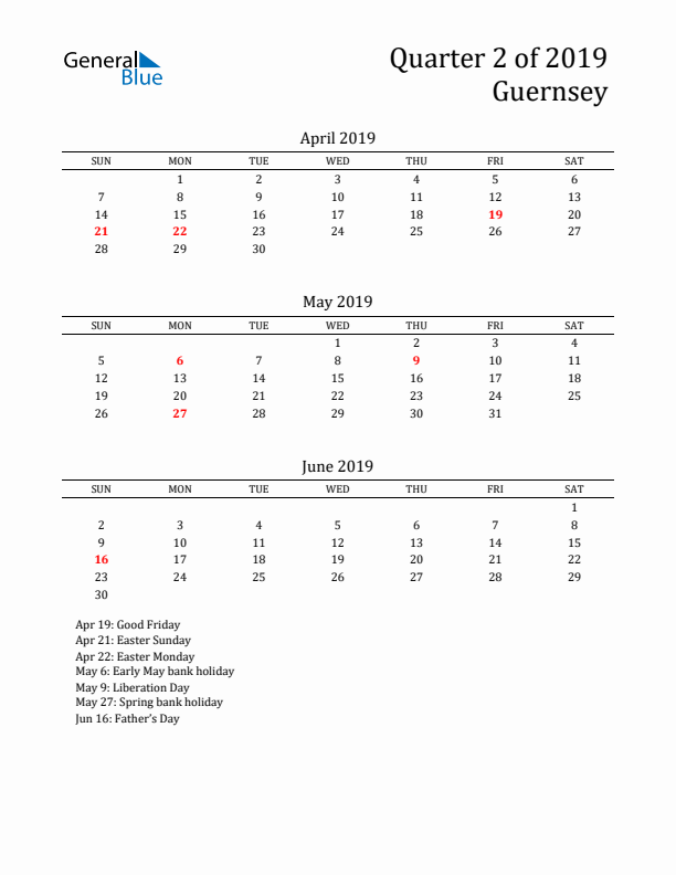 Quarter 2 2019 Guernsey Quarterly Calendar