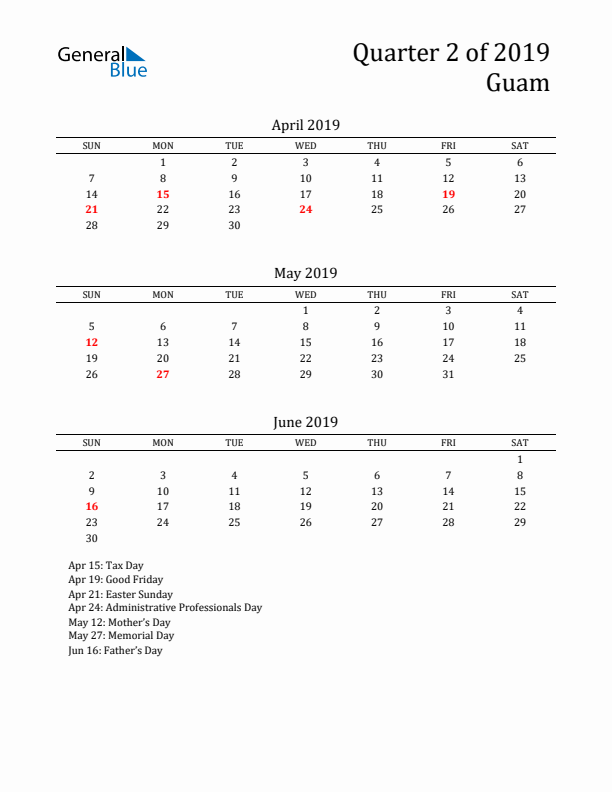 Quarter 2 2019 Guam Quarterly Calendar