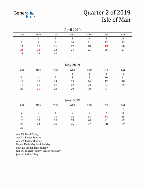 Quarter 2 2019 Isle of Man Quarterly Calendar