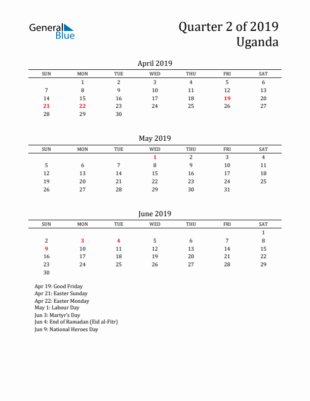 Quarter 2 2019 Uganda Quarterly Calendar