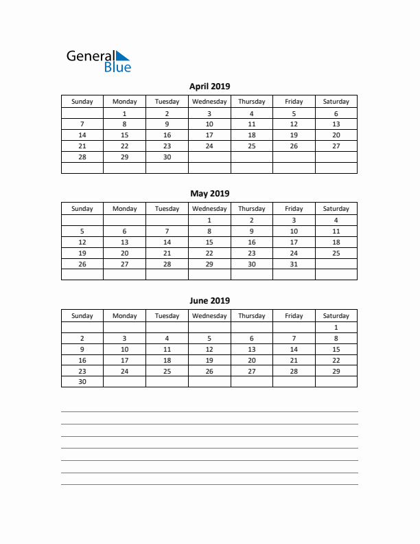 Free Printable Quarterly Calendar 2019