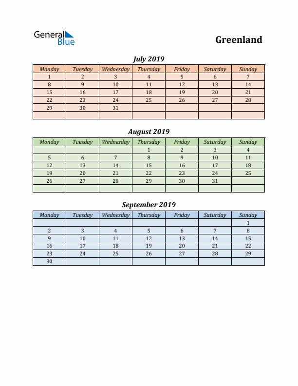 Q3 2019 Holiday Calendar - Greenland