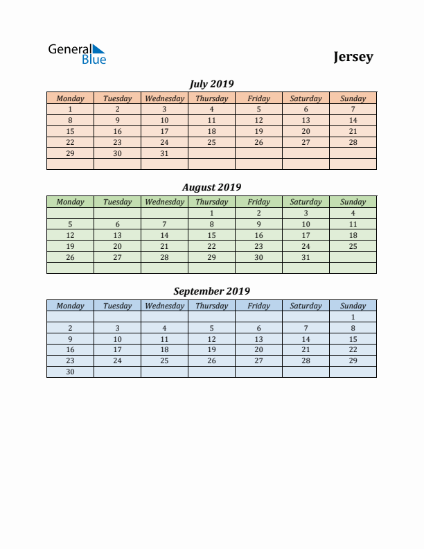 Q3 2019 Holiday Calendar - Jersey