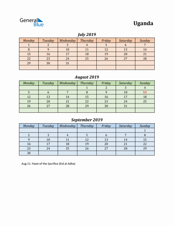 Q3 2019 Holiday Calendar - Uganda