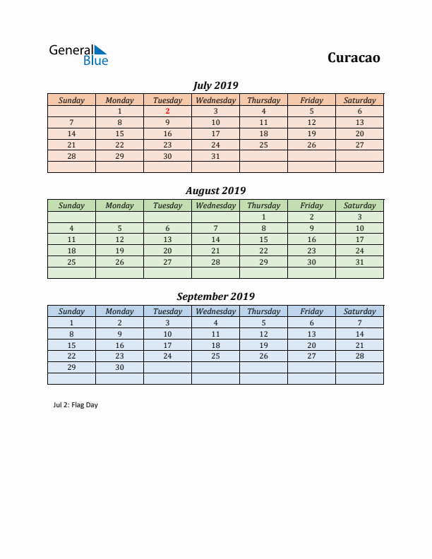 Q3 2019 Holiday Calendar - Curacao