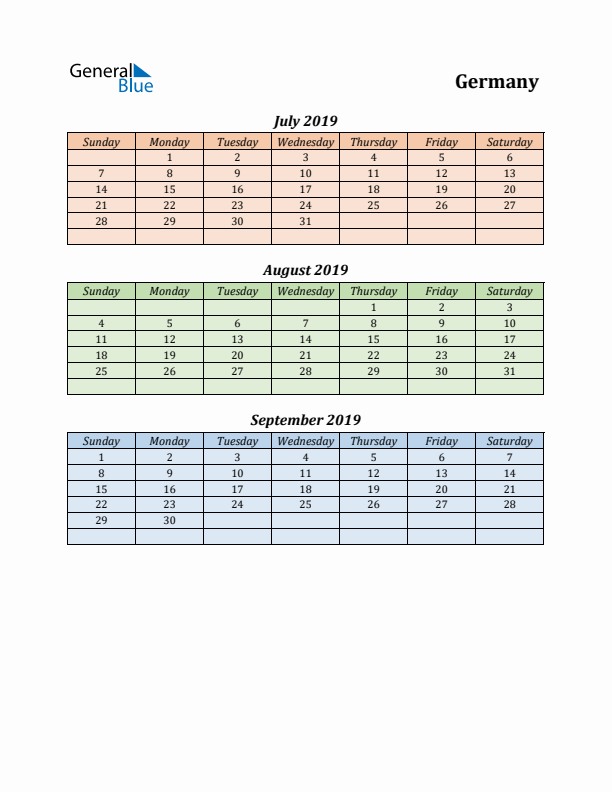 Q3 2019 Holiday Calendar - Germany