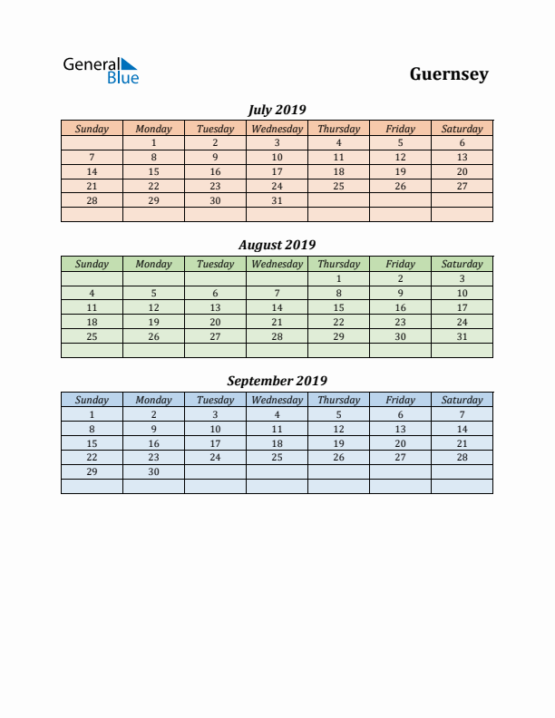 Q3 2019 Holiday Calendar - Guernsey