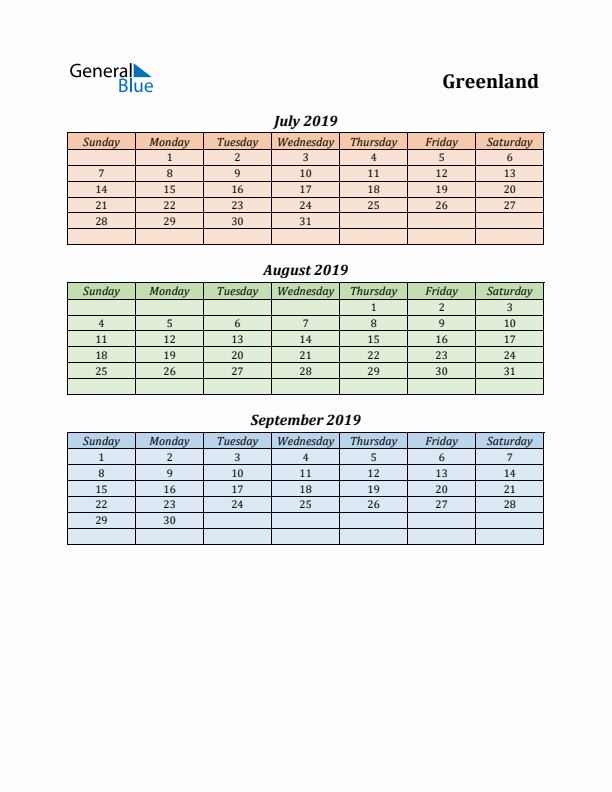 Q3 2019 Holiday Calendar - Greenland