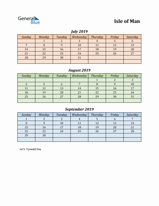 Q3 2019 Holiday Calendar - Isle of Man