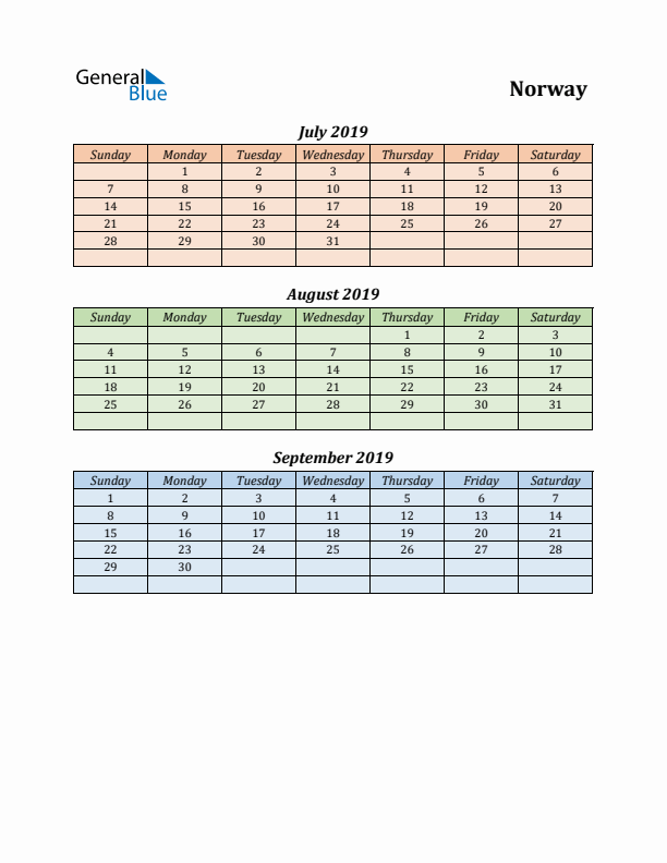 Q3 2019 Holiday Calendar - Norway