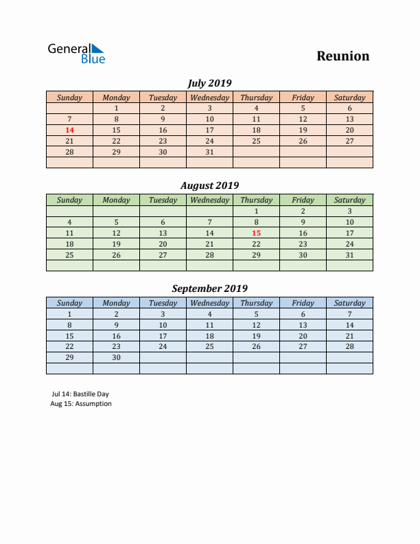 Q3 2019 Holiday Calendar - Reunion