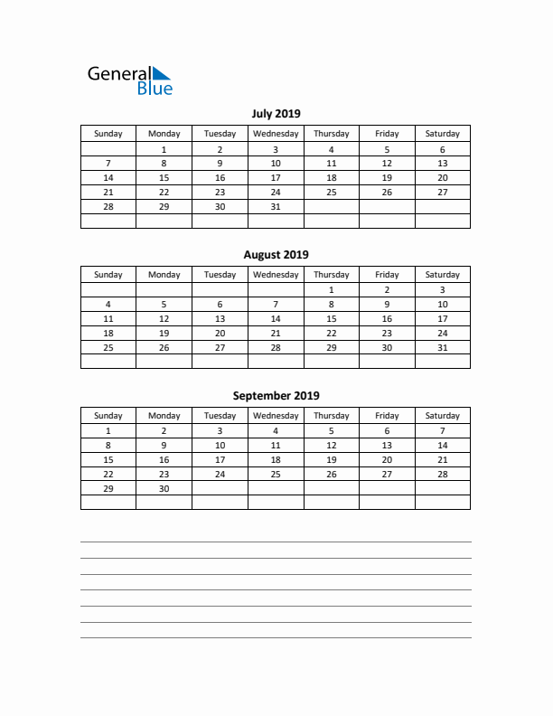 Free Printable Quarterly Calendar 2019