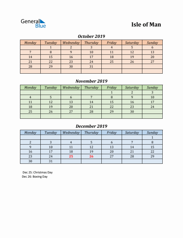 Q4 2019 Holiday Calendar - Isle of Man