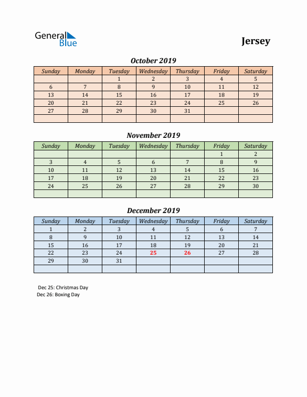 Q4 2019 Holiday Calendar - Jersey