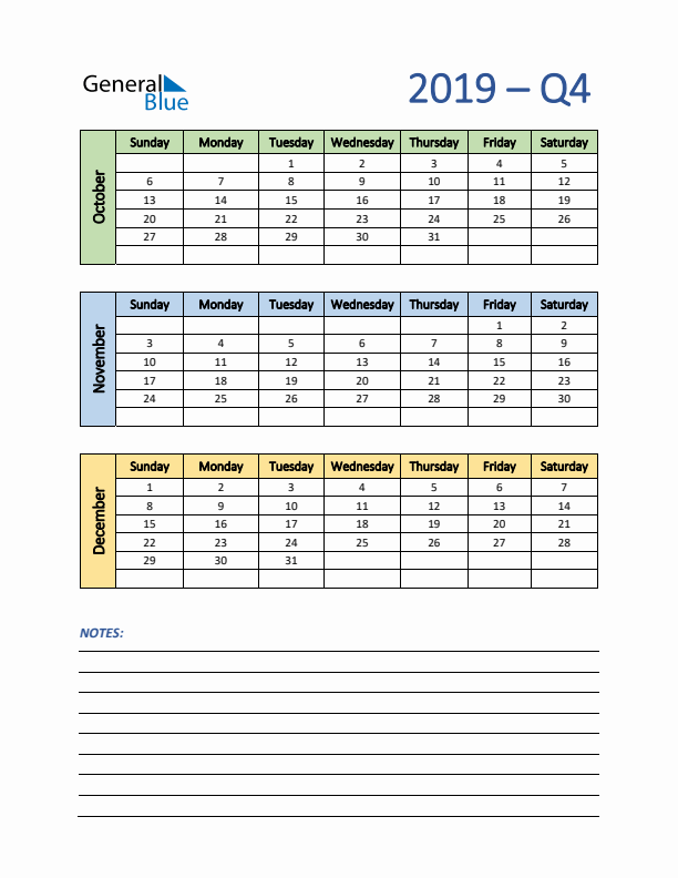 Three-Month Planner for Q4 2019