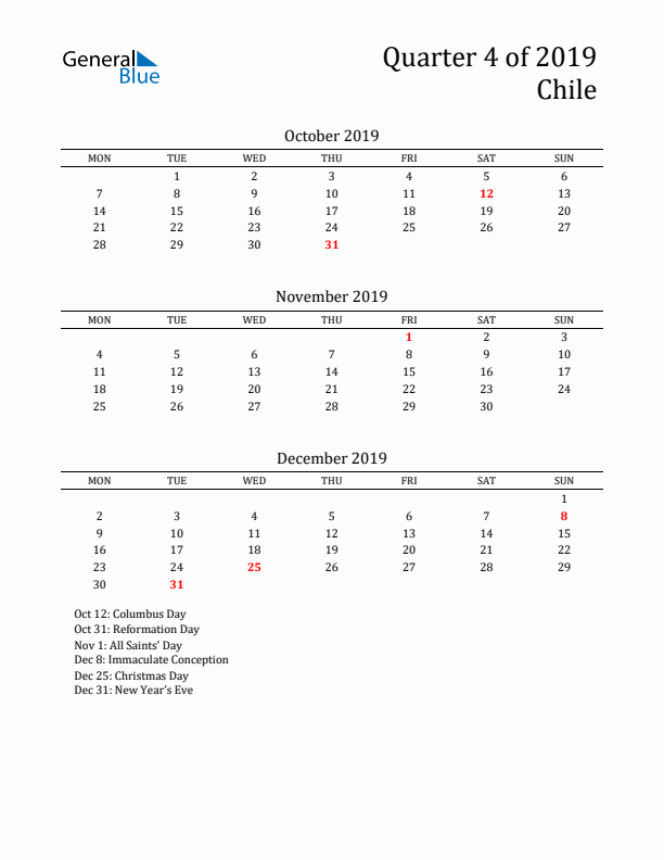 Quarter 4 2019 Chile Quarterly Calendar