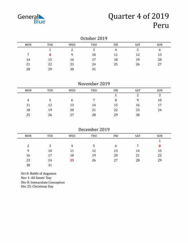 Quarter 4 2019 Peru Quarterly Calendar