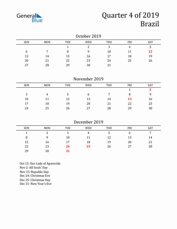 Quarter 4 2019 Brazil Quarterly Calendar