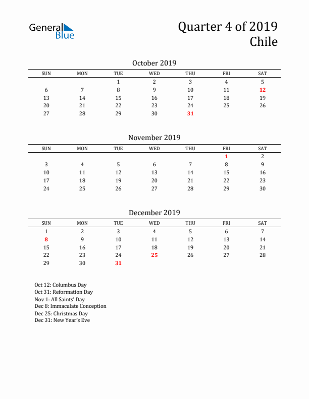 Quarter 4 2019 Chile Quarterly Calendar