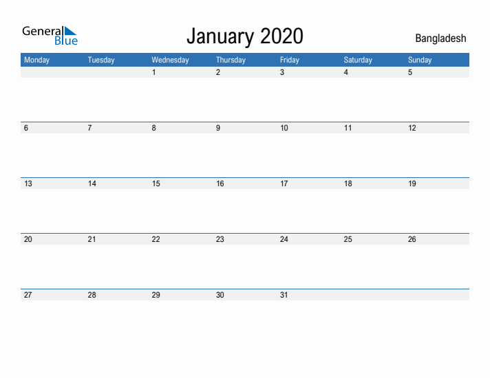 Fillable January 2020 Calendar