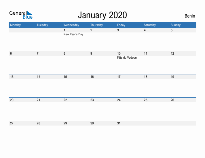 Fillable January 2020 Calendar